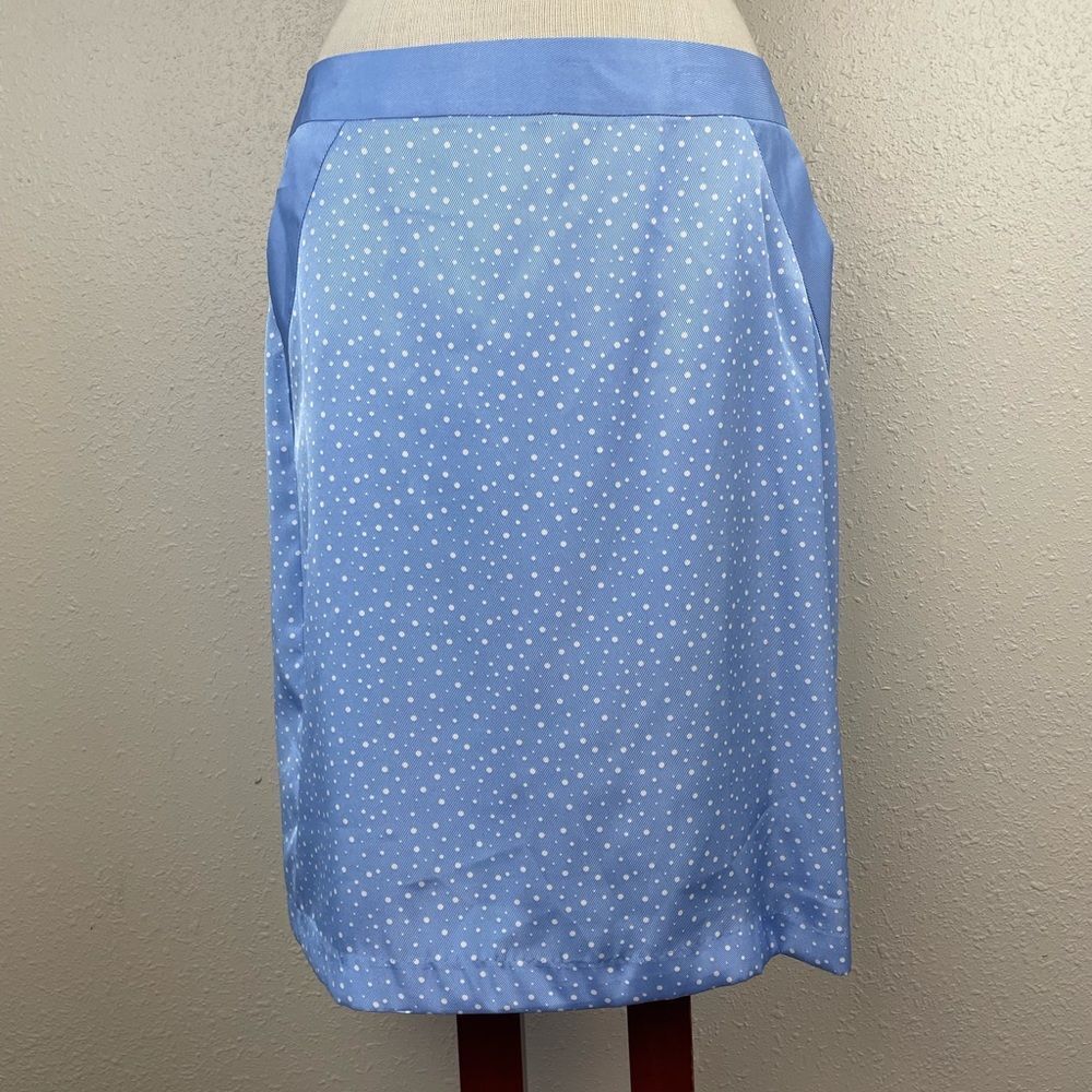 NWT Jaclyn Smith Blue and White Polka Dot Midi Skirt Size 10